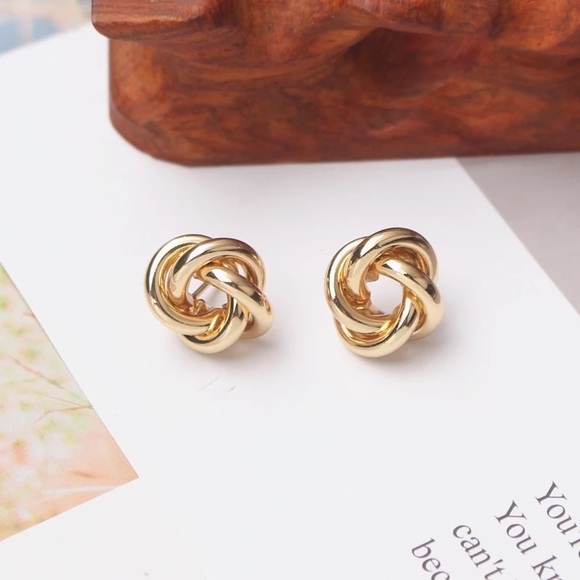 14K Yellow Gold Knot Earrings - Picture 7 of 7